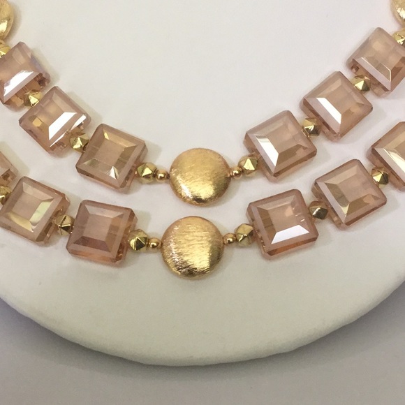 DblStrand17”W/3”Ext.NecklaceW/Hand CutSqrCrystals - Picture 3 of 7